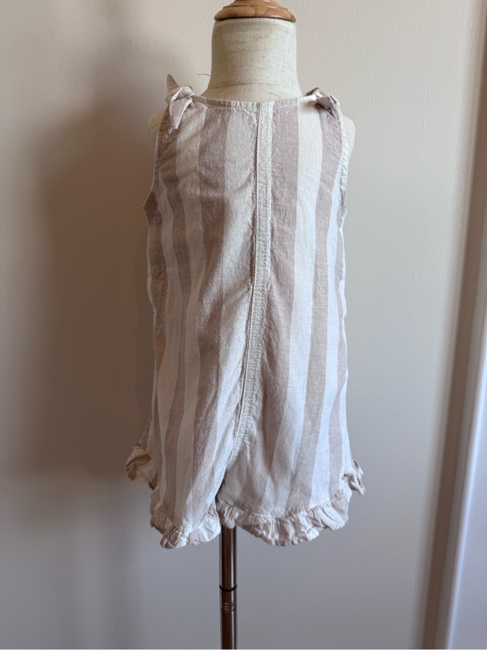 Beige and White Striped Kids One-Piece Romper